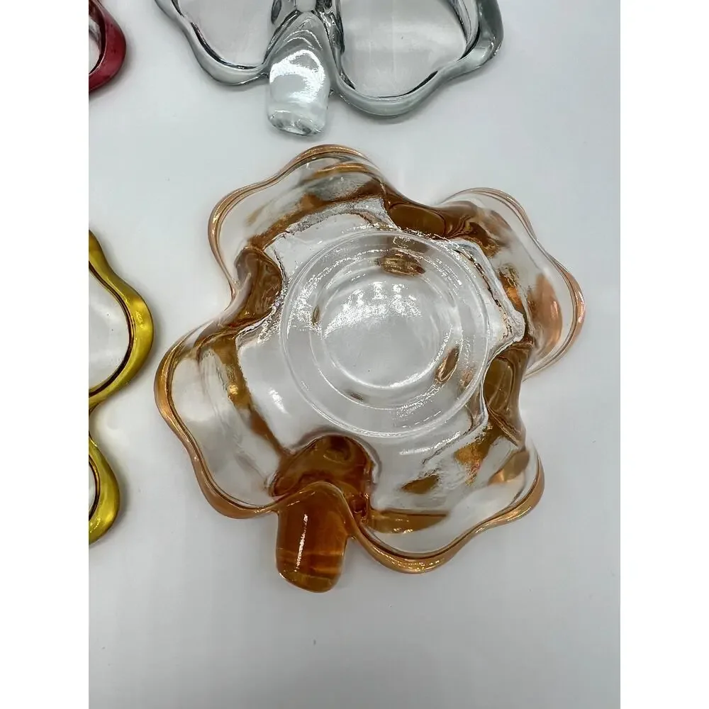 Vtg Set of 4 MCM Glass Four Leaf Clover Trinket Dish or Bridge Serveware Bowl